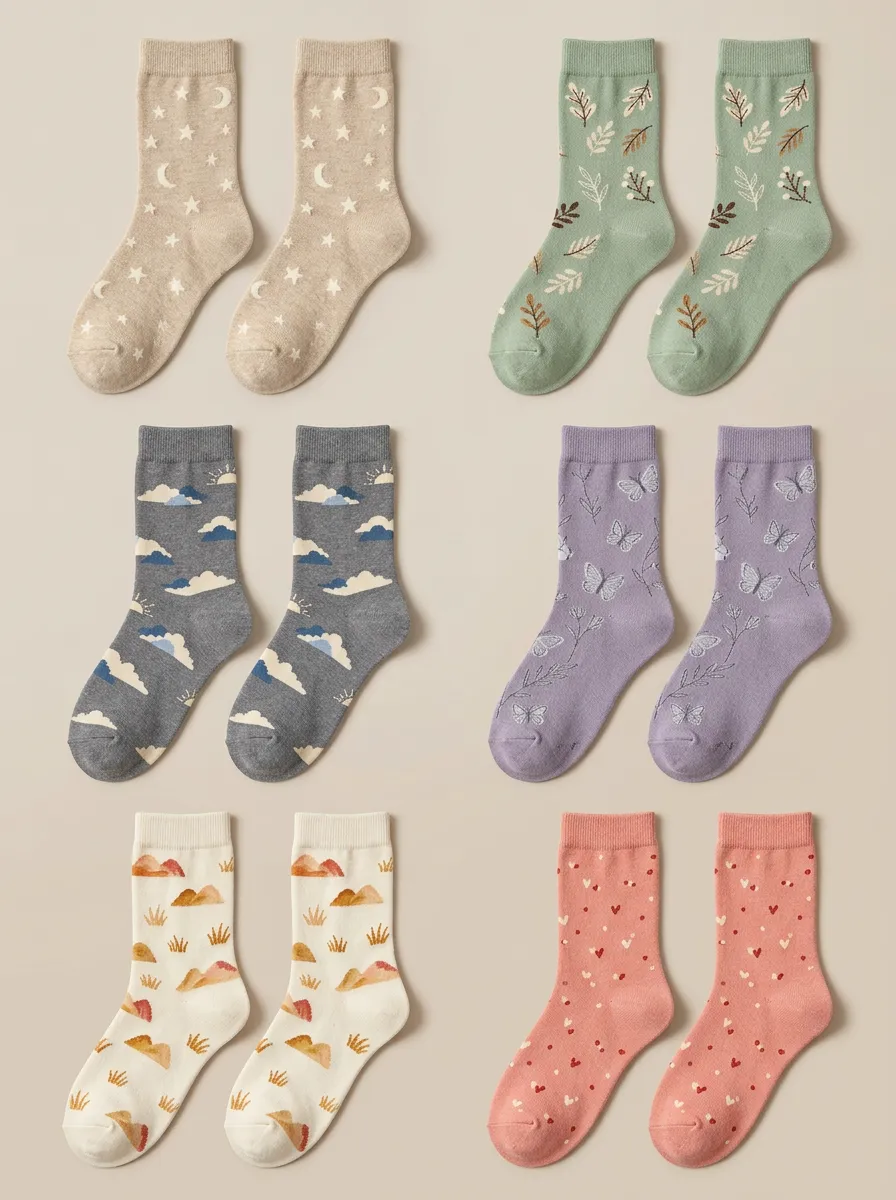 Women's Butterfly Celestial Ribbed Crew Sock Set