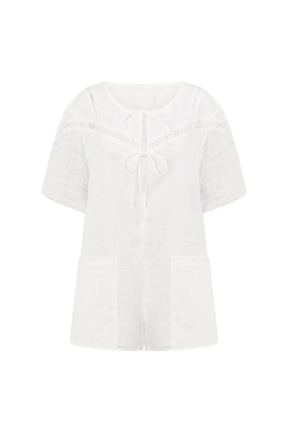 Eyelet Detailing Puff Sleeve Blouse
