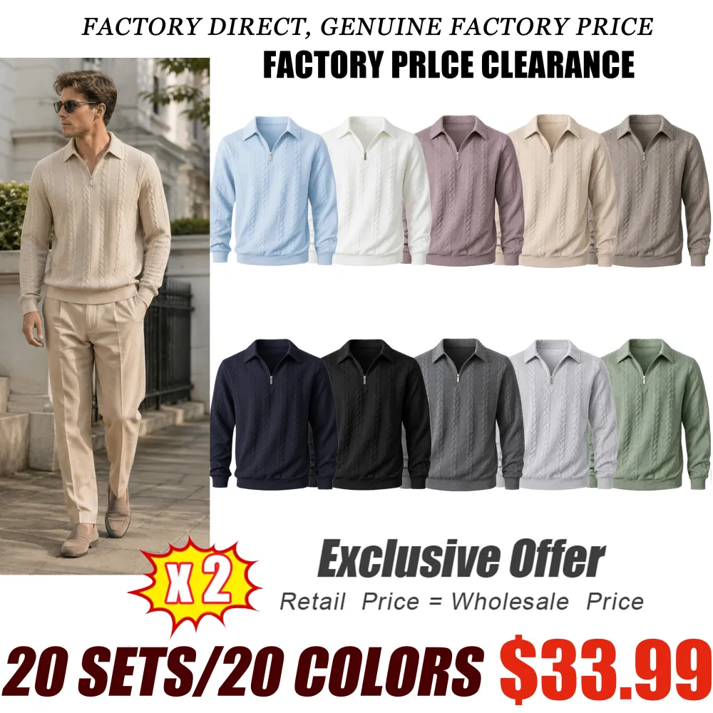 Men's spring knitted long-sleeved slim-fit polo shirt, daily wear, casual and versatile, retro zipper half-button design