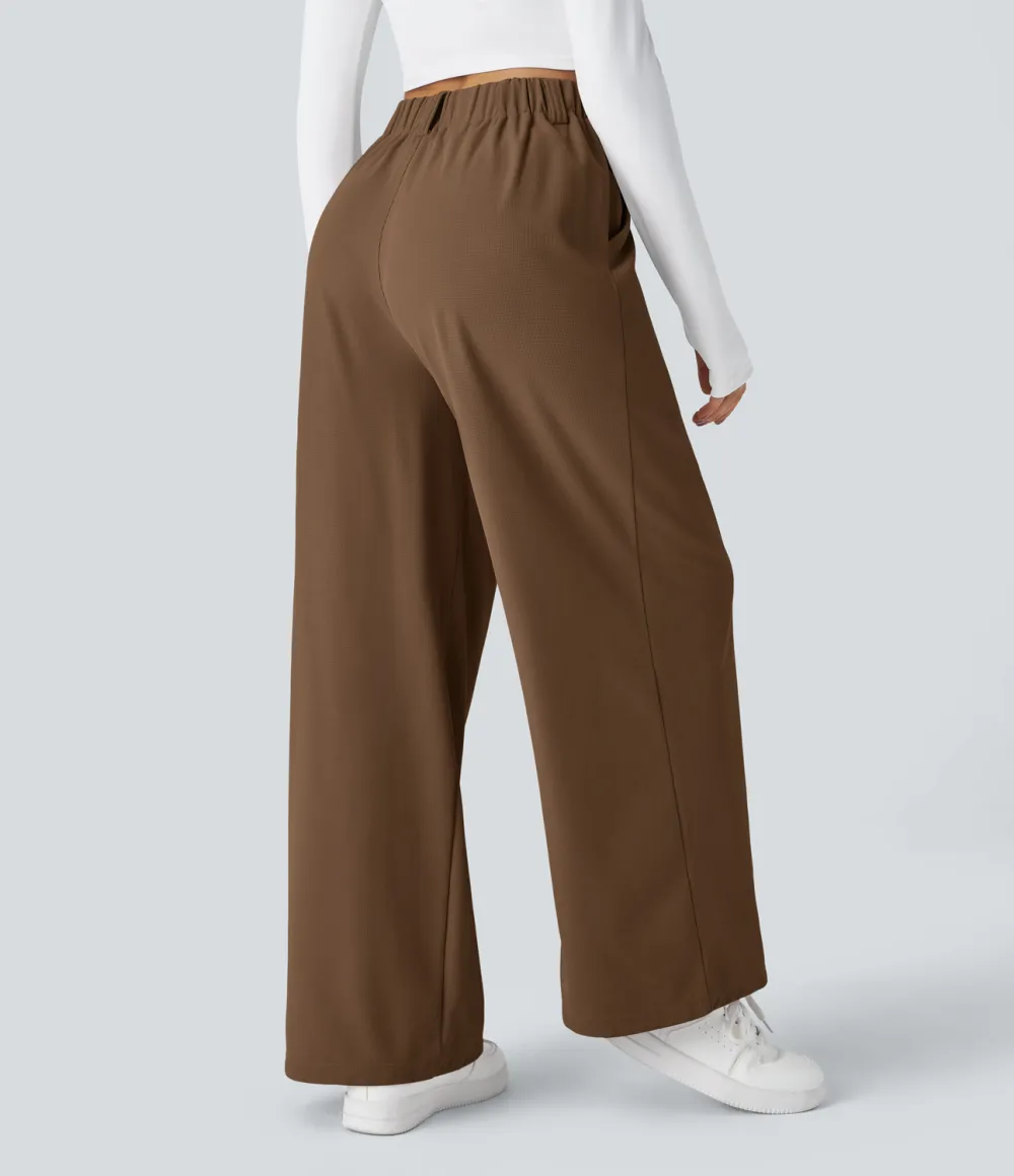 2026🔥  High Waisted Plicated Side Pocket Wide Leg Waffle Work Pants