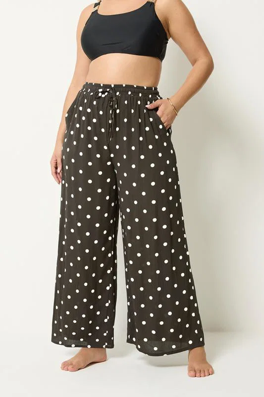 Brown Polka Dot Crinkle Beachwear Wide Leg Trousers detail 1