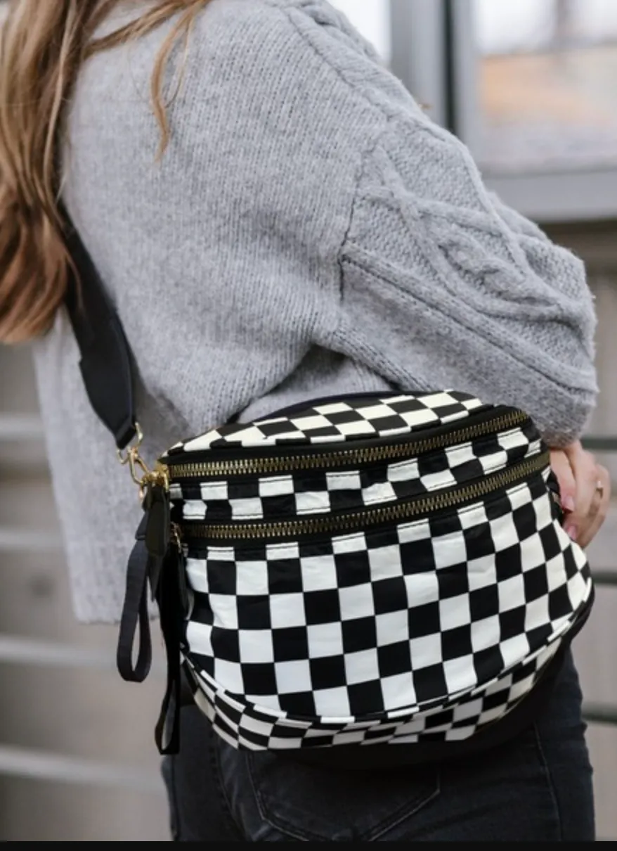 Women's Checkered Large Leather Sling Crossbody Bag