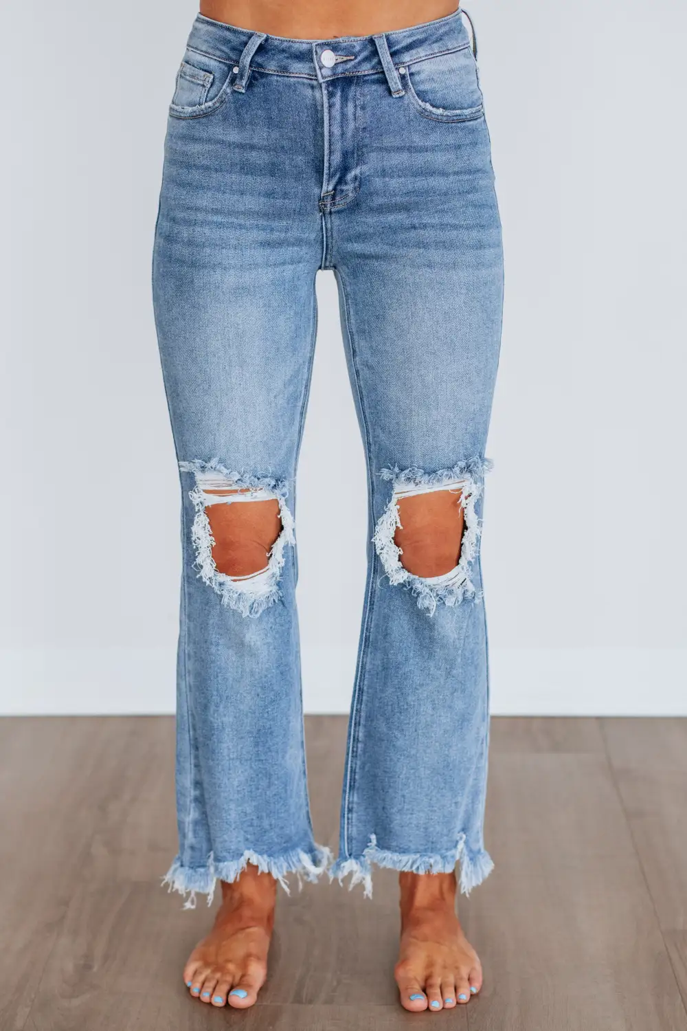 Women's High Rise Frayed Hem Stretch Denim Jeans