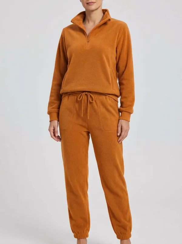 Women's Quarter-Zip Pullover And Cuffed Jogger Fleece Lounge Set