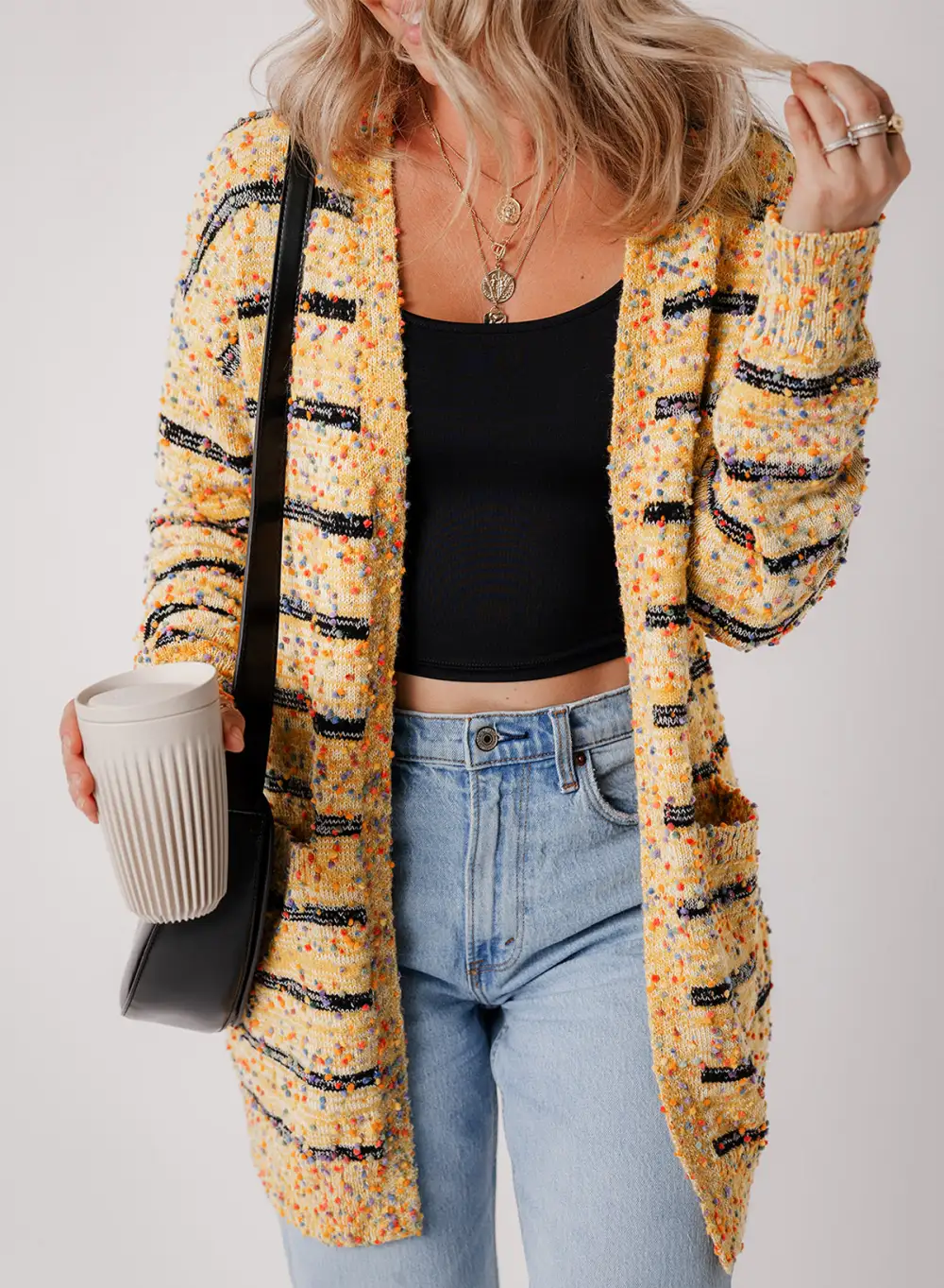 Easy Layer Striped Open Front Longline Cardigan