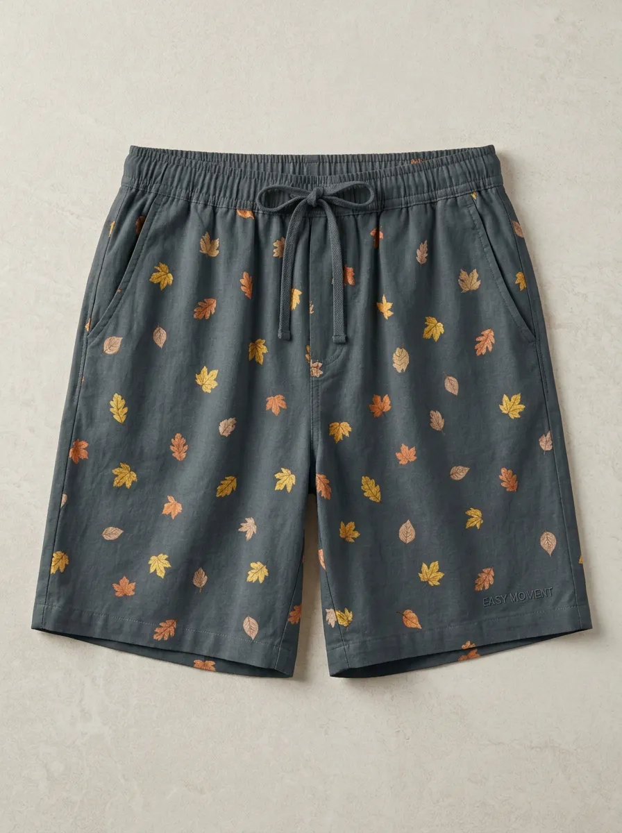 Leaf Print Elastic Waist Shorts