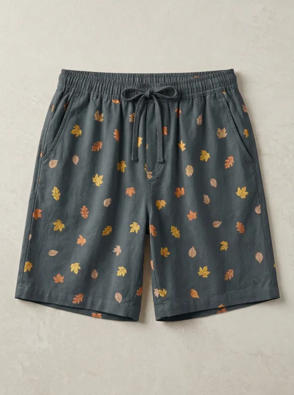Leaf Print Elastic Waist Shorts