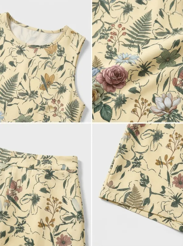 Women's Botanical Garden Floral Printed Sleeveless Shorts Set