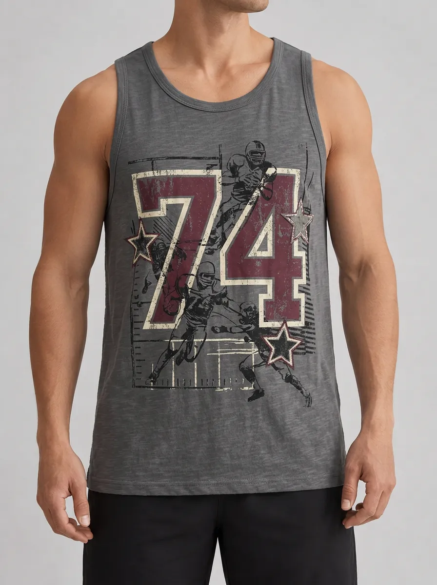 Men's American Football Fan 74 Star Graphic Printed Tank Top