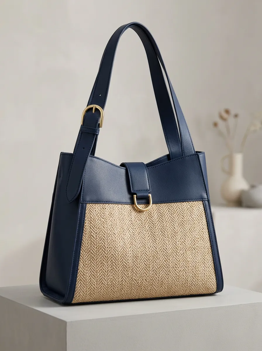 Woven Straw-Style Herringbone Women's Shoulder Bag