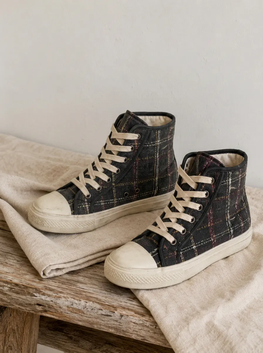 Unisex Urban Vintage Plaid Pattern Patterned High Top Floral Canvas Shoes