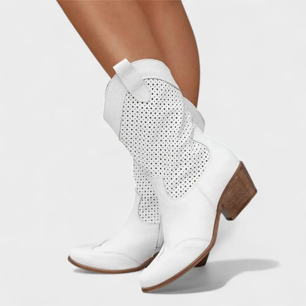 Leather Suede Block Heel Knee High Boots