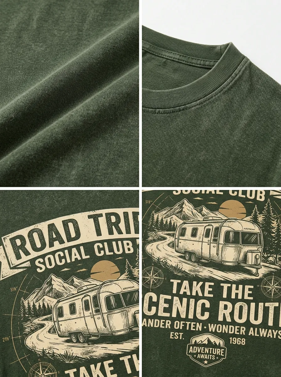 Unisex Road Trip Camper Mountain Printed T-shirt