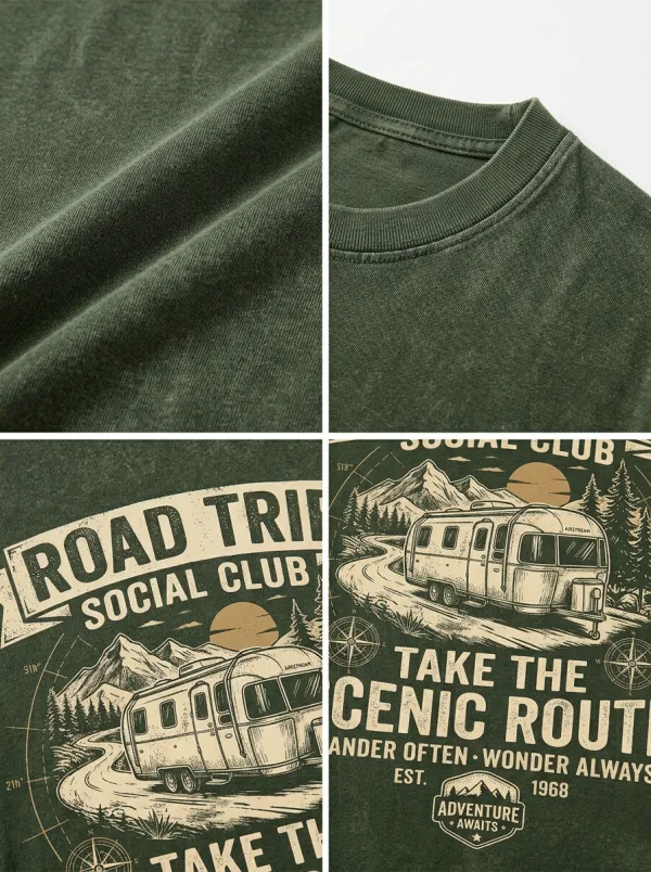 Unisex Road Trip Camper Mountain Printed T-shirt