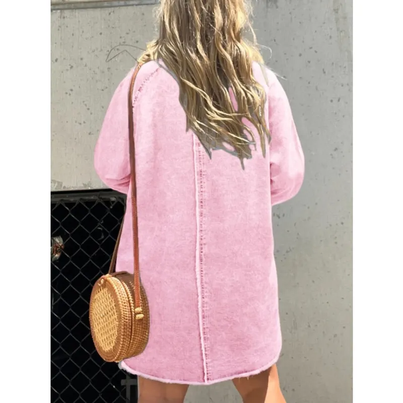 Plus Size Button-Front Long-Sleeve Denim Shirt Dress
