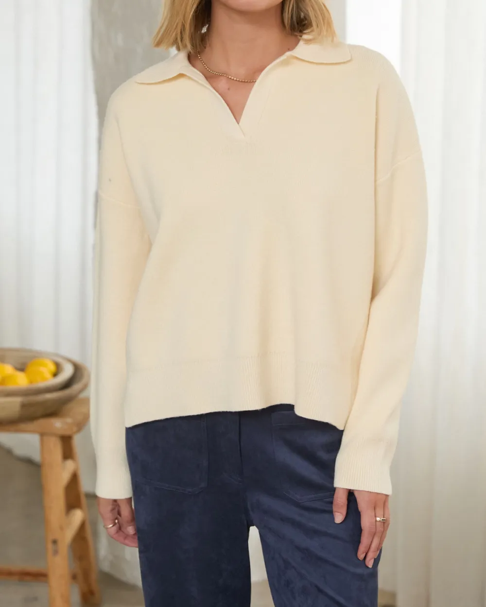 Relaxed Split Neck Sweater Top