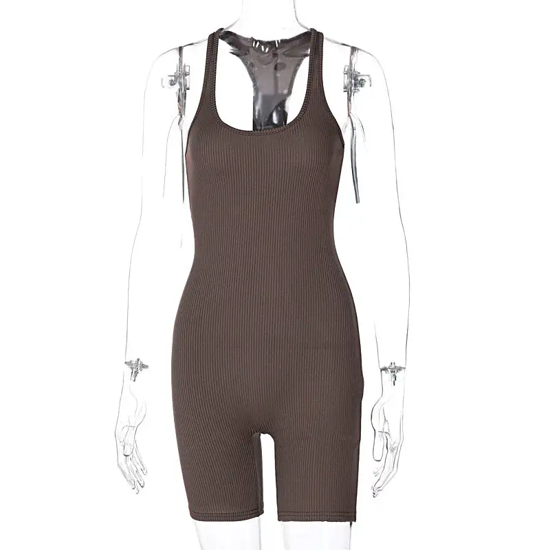 Backless Catsuit Ribbed Romper