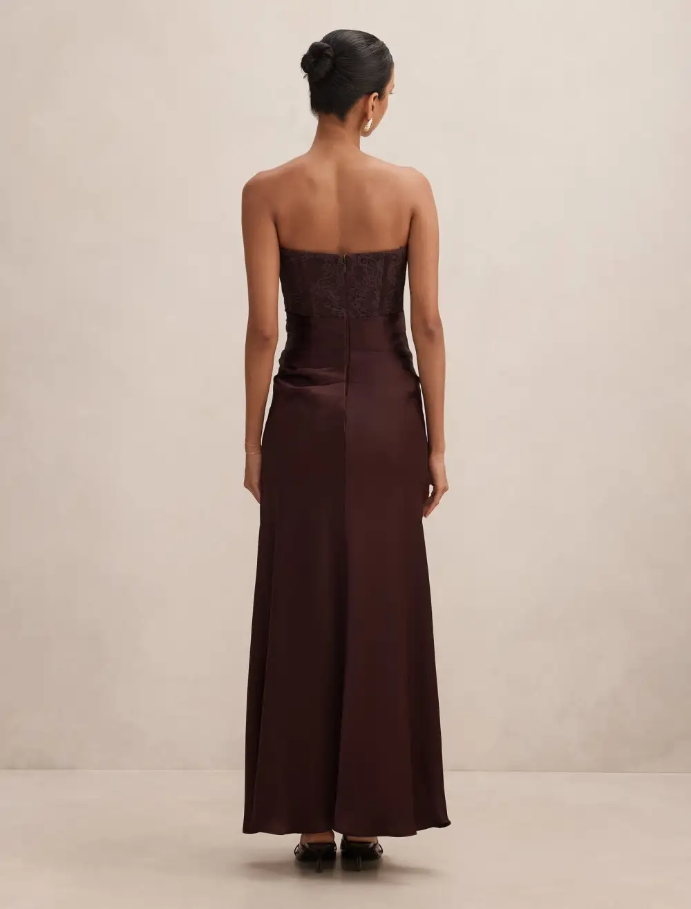 Burgundy Lace Corset Sleeveless Maxi Dress