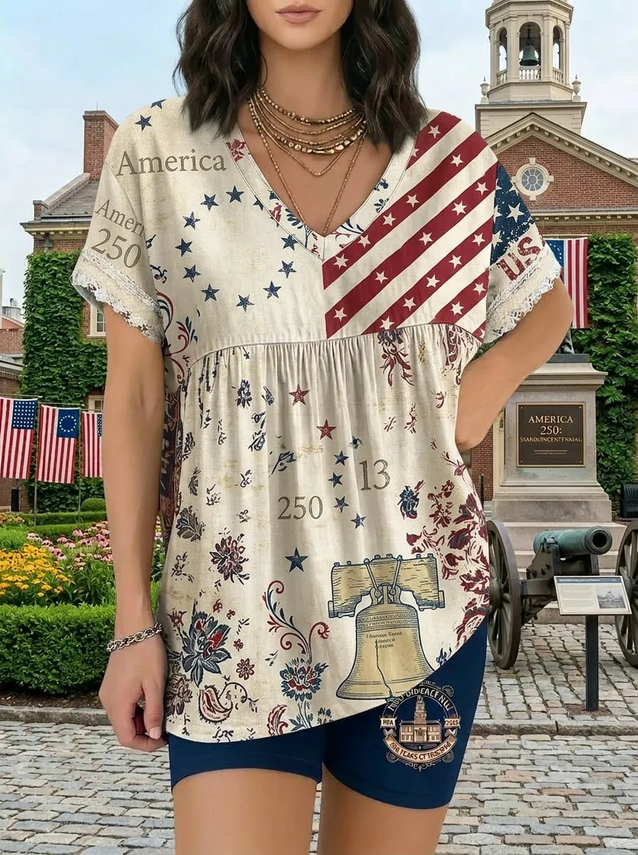 Women's USA Patriotic Liberty Bell 250th Anniversary Printed Set