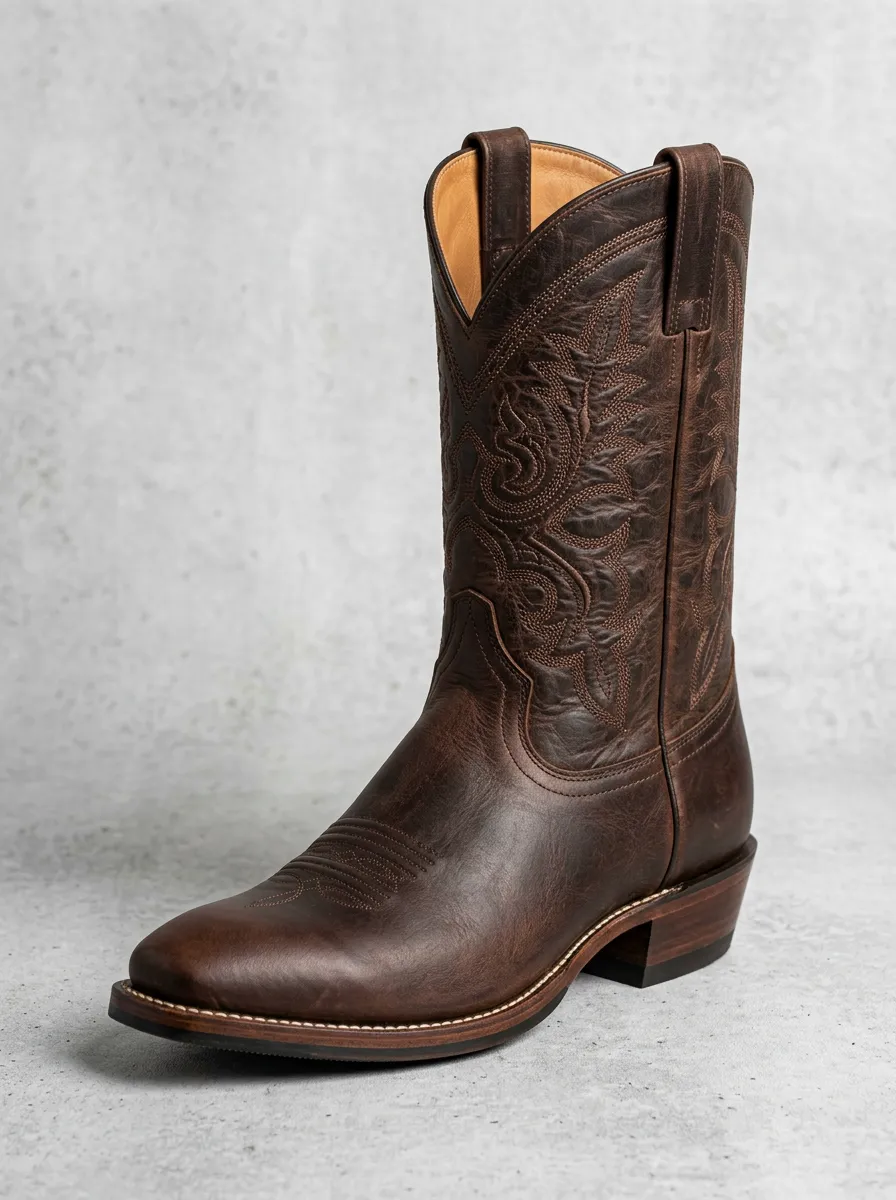 Range Embroidered Leather-Look Style Men's Western Cowboy Boots