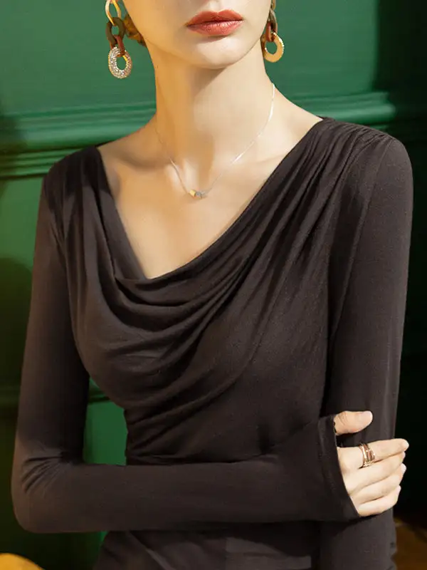 Refined Selection Long Sleeve Slim Fit Pleat Detail T-Shirt