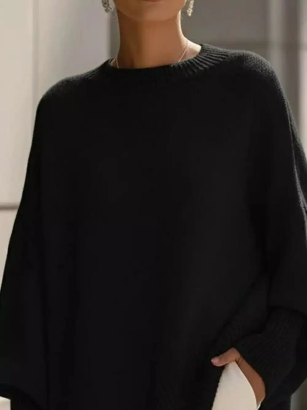 Ribbed Batwing Sleeve Oversized Sweater