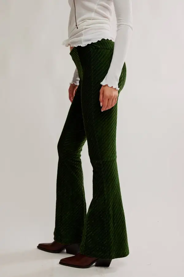 Green Corduroy Pull-On Flare Pants