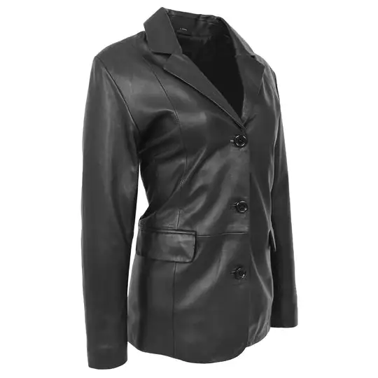 Button Front Leather Blazer
