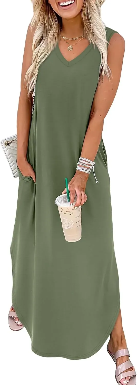 Sampeel Summer Dresses Maxi Dress Vacation Beach Sundresses 2025 with Pockets
