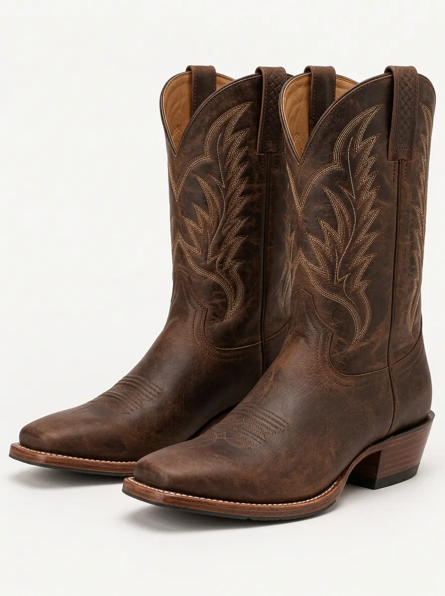Men's Red Leather Cowboy Boots with Clean Finish