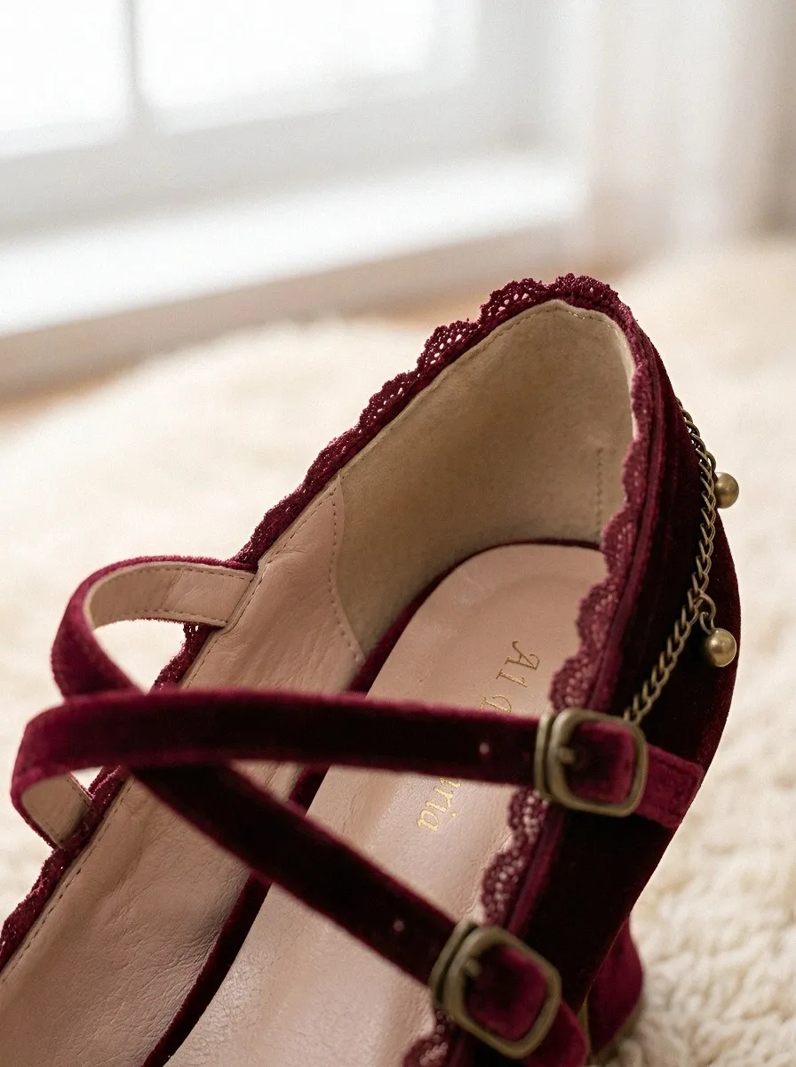 Lace Bow Velvet Women's Bavarian Occasion Heels