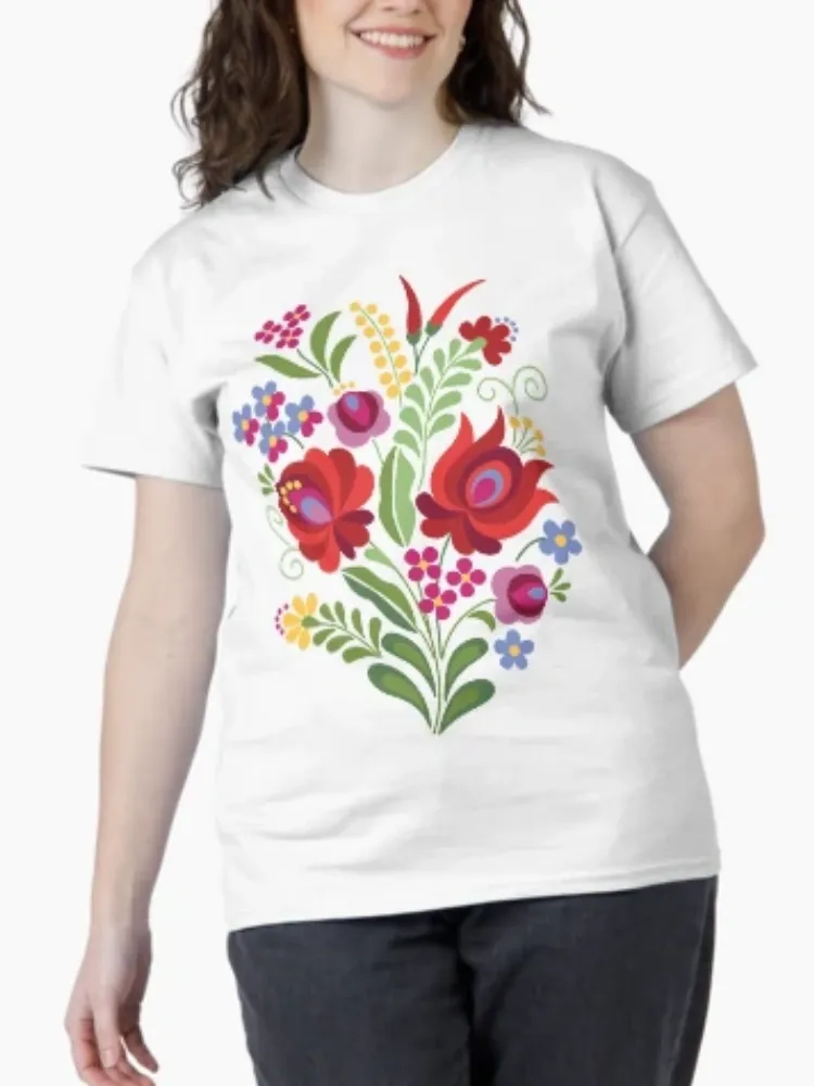 Women's Folk Art Floral Print Short-Sleeved Round-neck T-Shirt