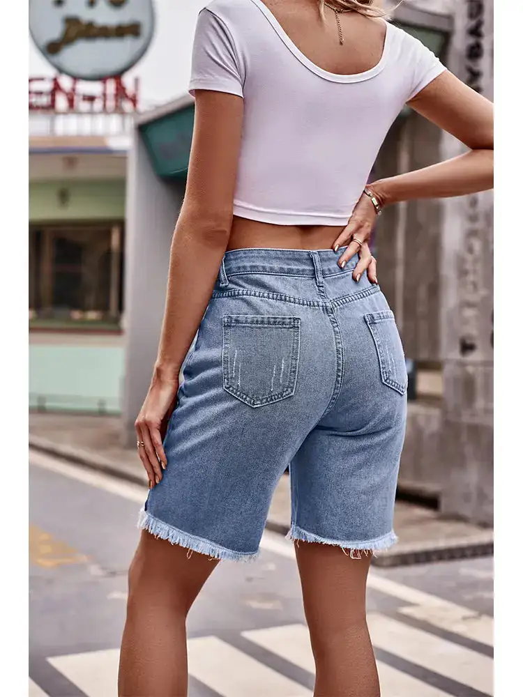 Frayed Hem Denim Shorts