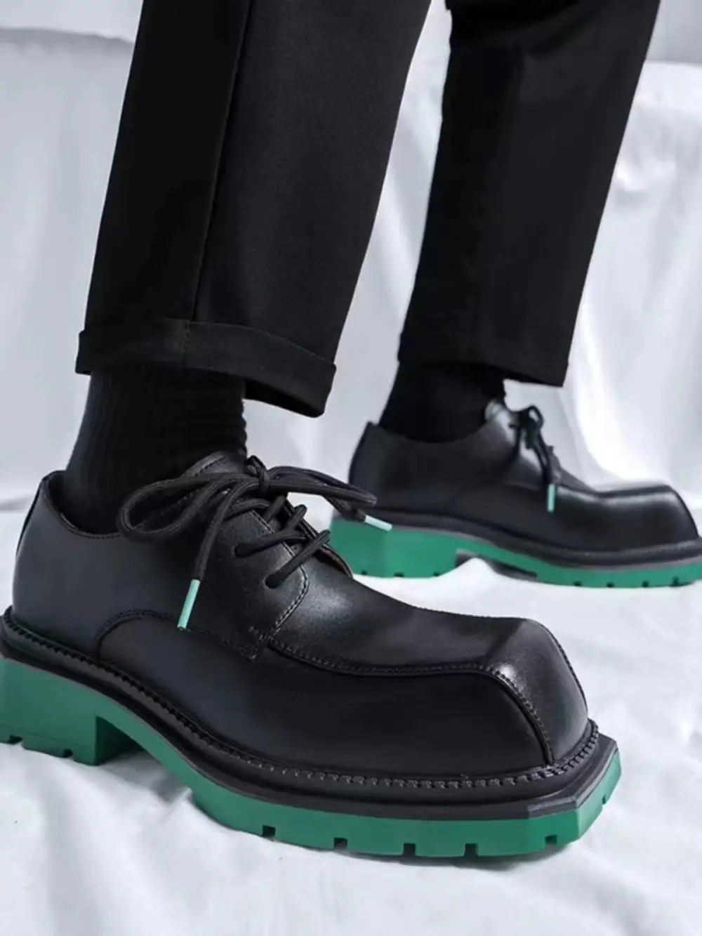 Square Toe Chunky Sole Leather Statement Shoes