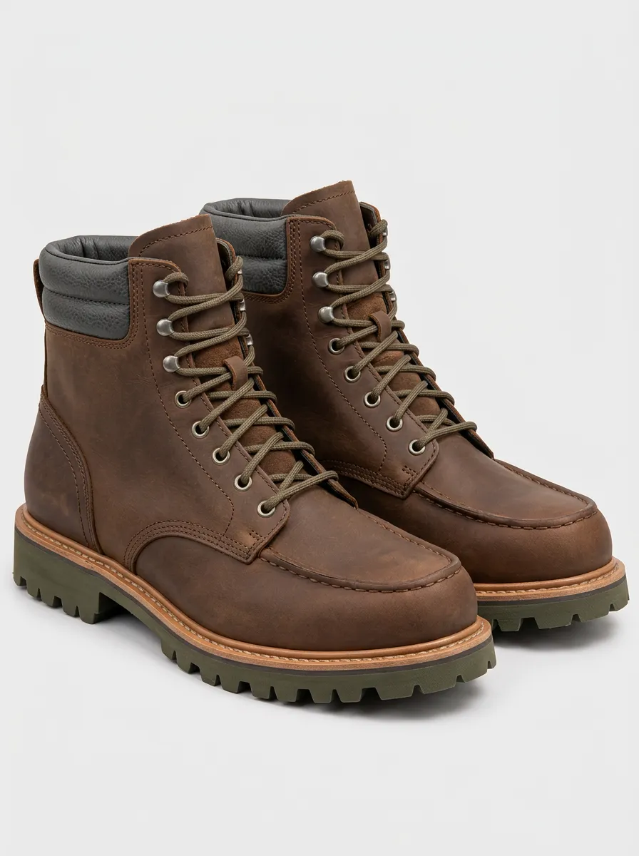 Men's Versatile Utility Work Boots in Brown with Leather Look