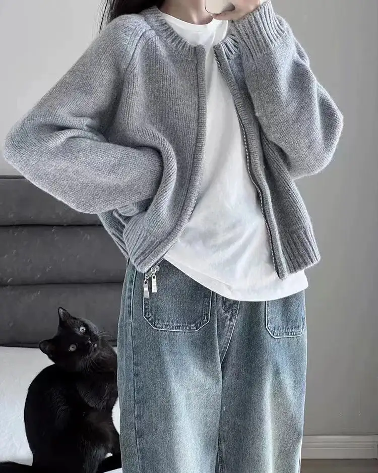 Merino-Wool Wool Round-Neck Cropped Knit Jacket