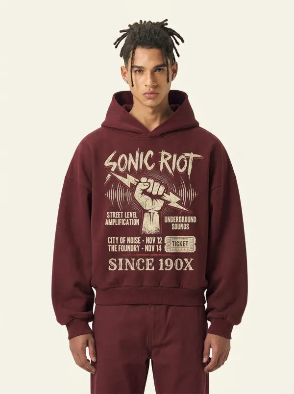 Men‘s Sonic Riot Rock Band Fist Lightning Printed Hoodie