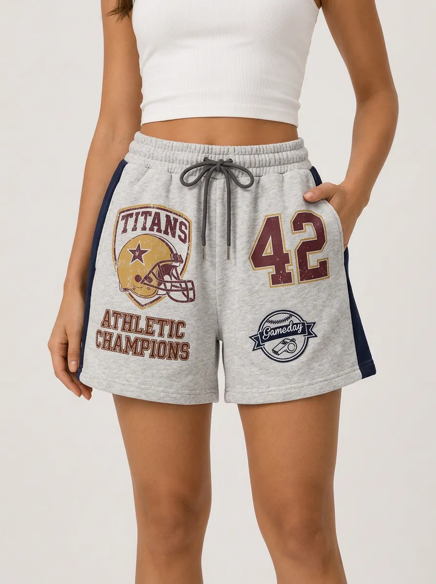 Women's Titans Football Lover Helmet Number 42 Printed shorts
