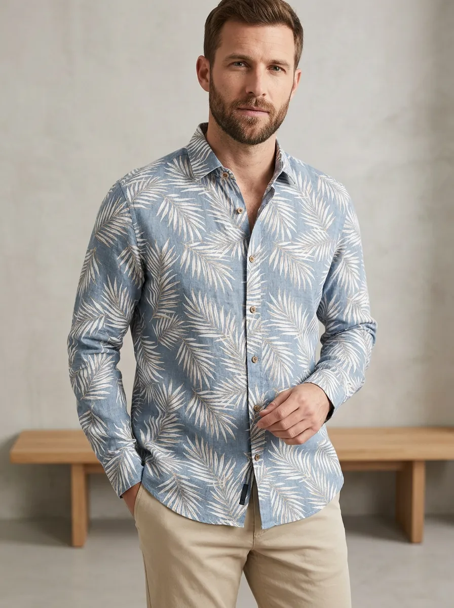 Men's Easygoing Palm Leaf Printed Shirt