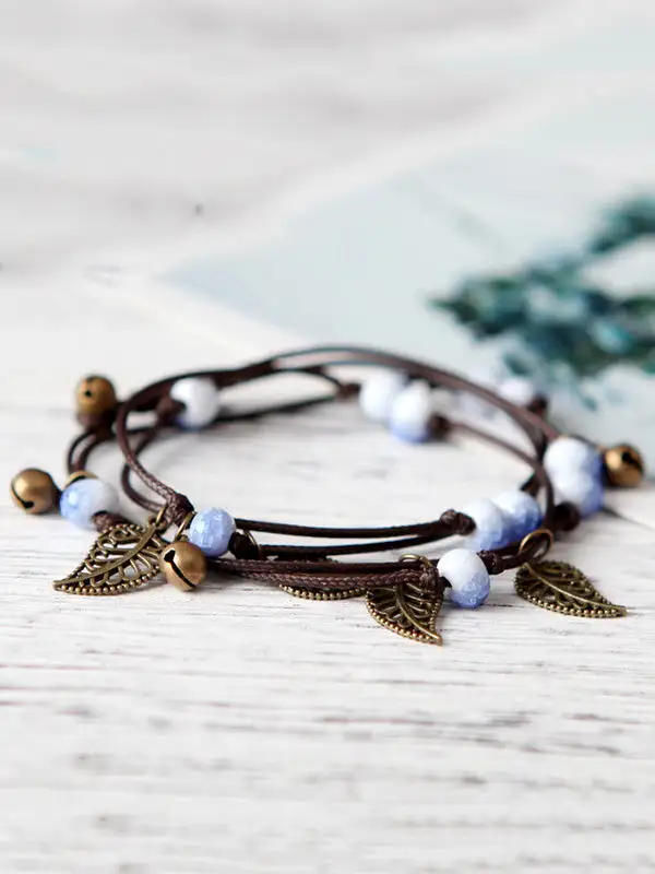 Beaded Handmade Leaf Ceramic Bracelet