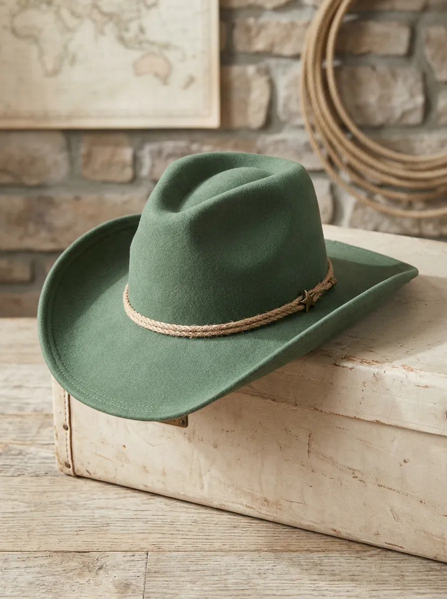 Unisex Felt Cowboy Hat with Rope Trim
