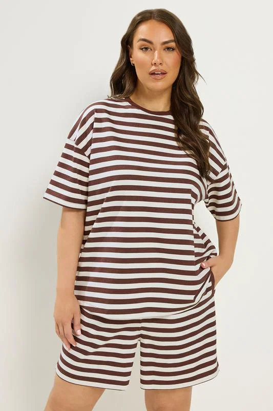 Brown Stripe T-Shirt & Shorts Co-ord detail 1