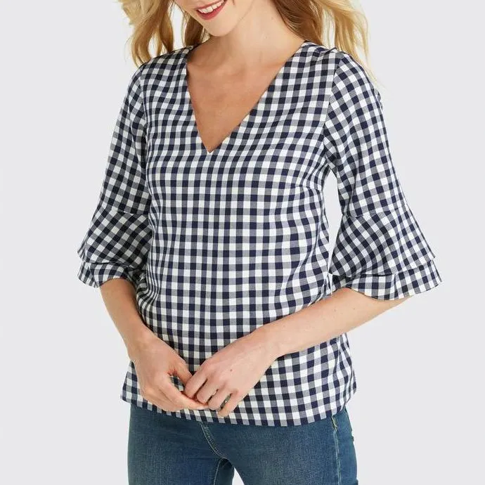 Gingham V Neck Casual Shirt