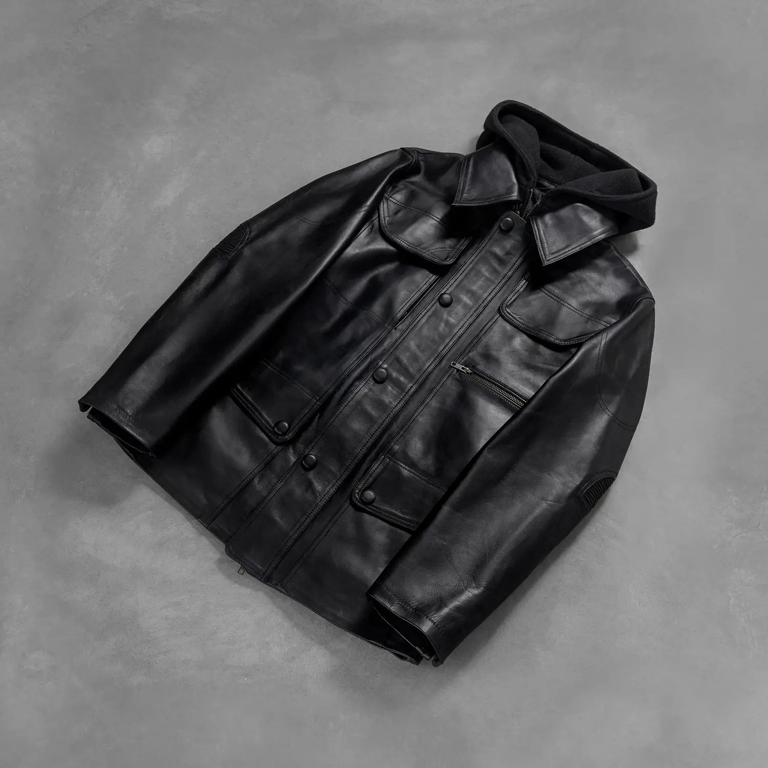 Men's Structured Hooded Leather Jacket