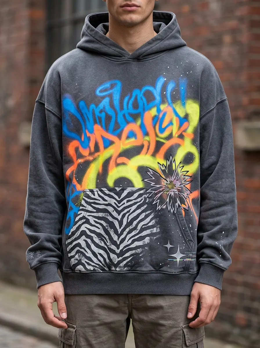 Unisex Streetwear Graffiti Zebra Print Graphic Graphic Hoodie