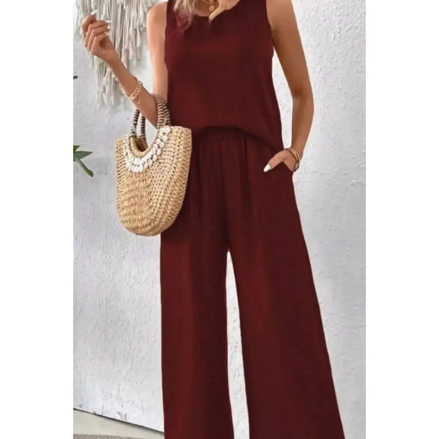 Relaxed Round Neck Tank and Wide Leg Pants Set