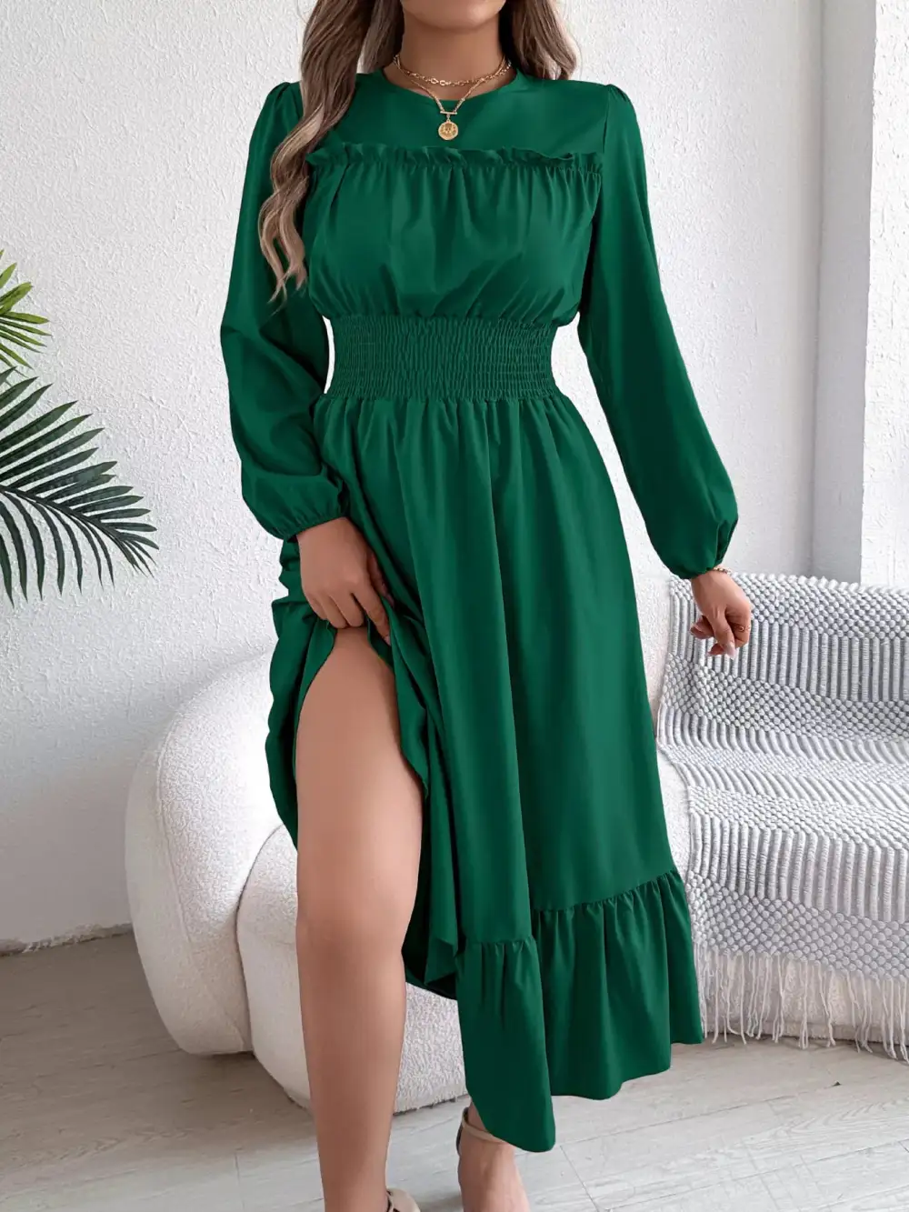 Round Neck Tiered Dress Casual