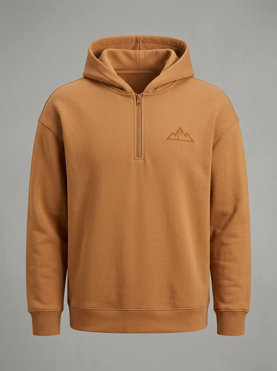 Men's Outdoor Lover Mountain Graphic Embroidered Quarter-Zip Hoodie