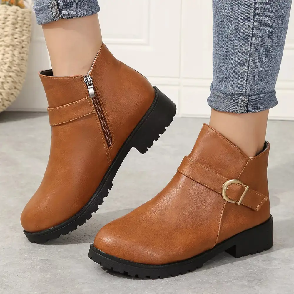 Refined Buckle Accent Ankle Boots