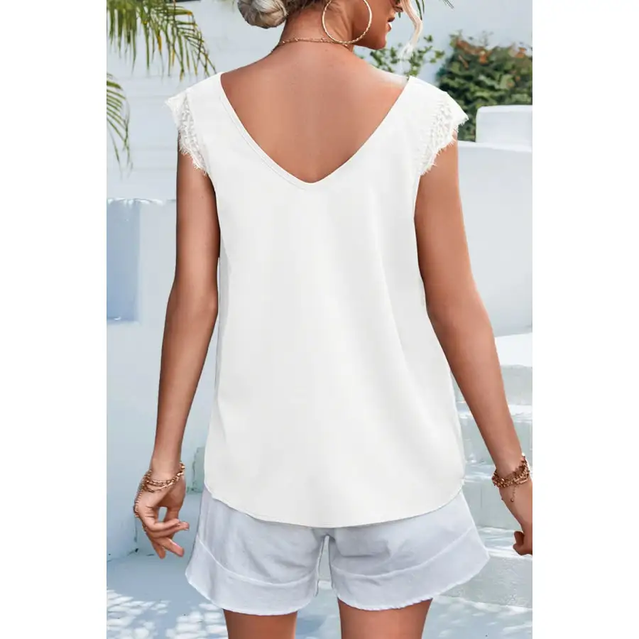 Lace Detail Eyelash Trim V Neck Tank